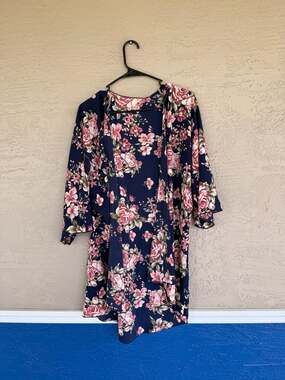 Lush Navy Blue Floral Kimono Cardigan - Women's Small